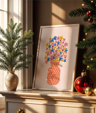 Colorful flower bouquet in a star-patterned vase