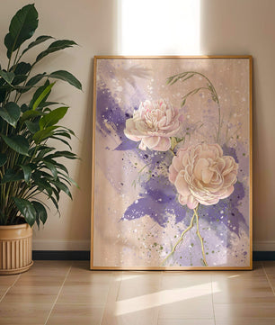 Elegant floral artwork with soft purple and pink hues