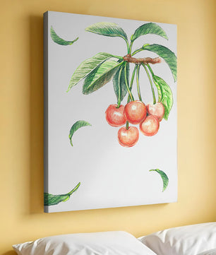 Ilustración realista de rama de cerezo con hojas verdes