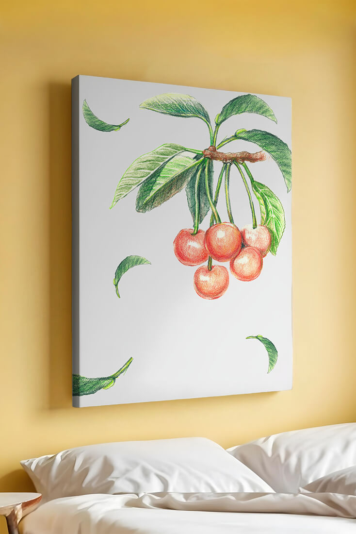 Realistic Illustration of Cherry Branch with Green Leaves