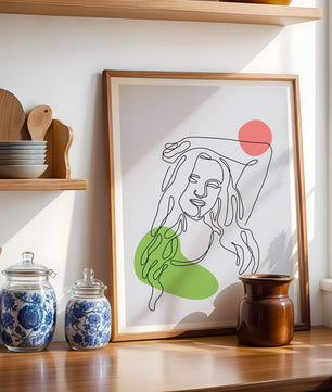 Line Art Portrait with Abstract Shapes in Minimalist Style - Mi tienda