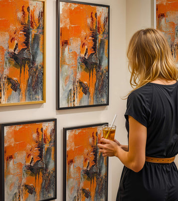 Abstract Orange and Grey Textured Art