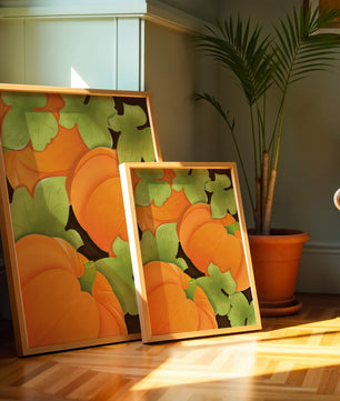 Colorful Pumpkin Pattern With Green Leaves