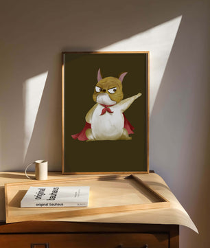 Cartoon superhero dog with red cape illustrating playful strength