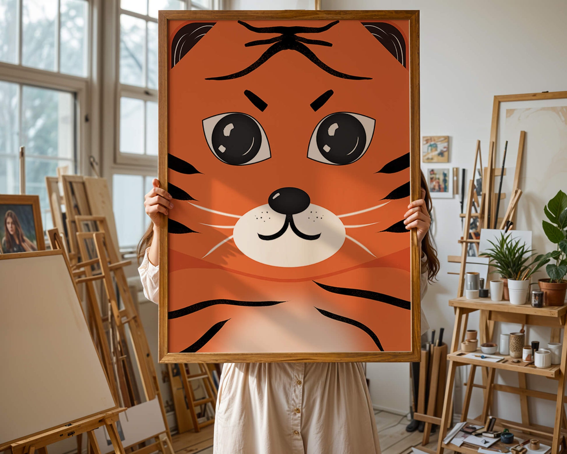Adorable tiger face illustration with bold features