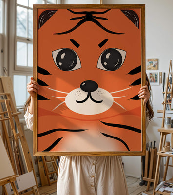 Adorable tiger face illustration with bold features
