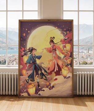 Scène de fantaisie élégante au clair de lune avec tenue traditionnelle