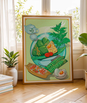 Illustration d'aliments asiatiques traditionnels avec service à thé et herbes
