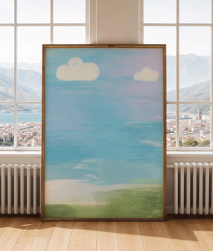 Blue Sky with Clouds and Green Field