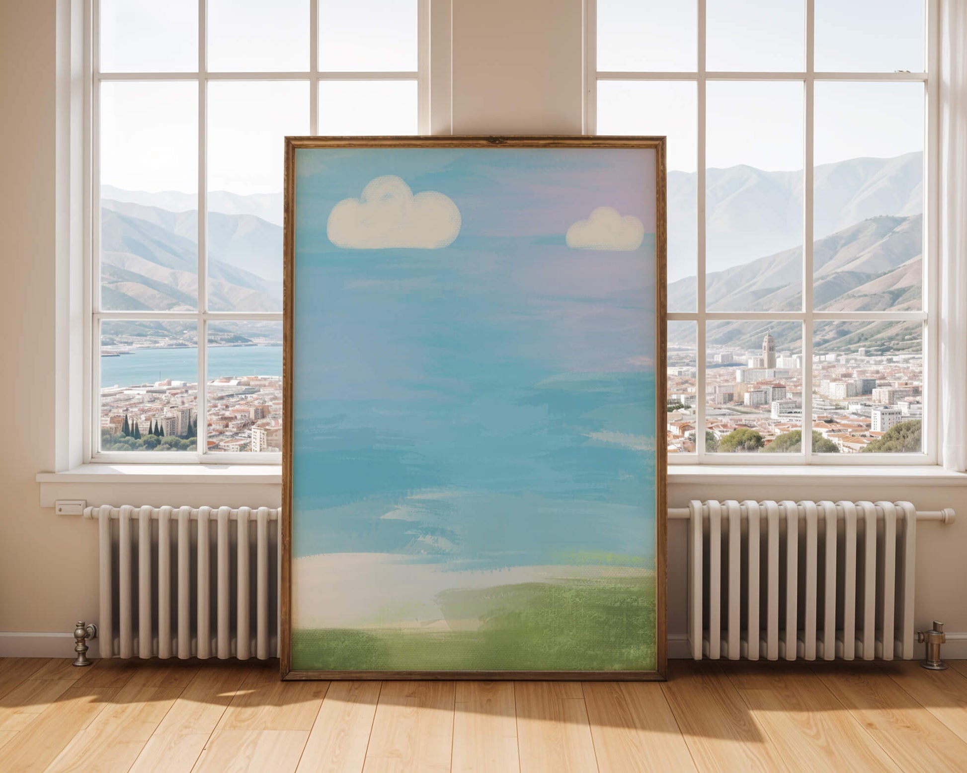 Blue Sky with Clouds and Green Field