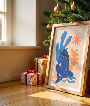 Abstract Illustration of a Blue Silhouette Woman with Organic Shapes