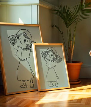 Hand-Drawn Illustration of a Thoughtful Cartoon Character with Curly Hair and a Beanie