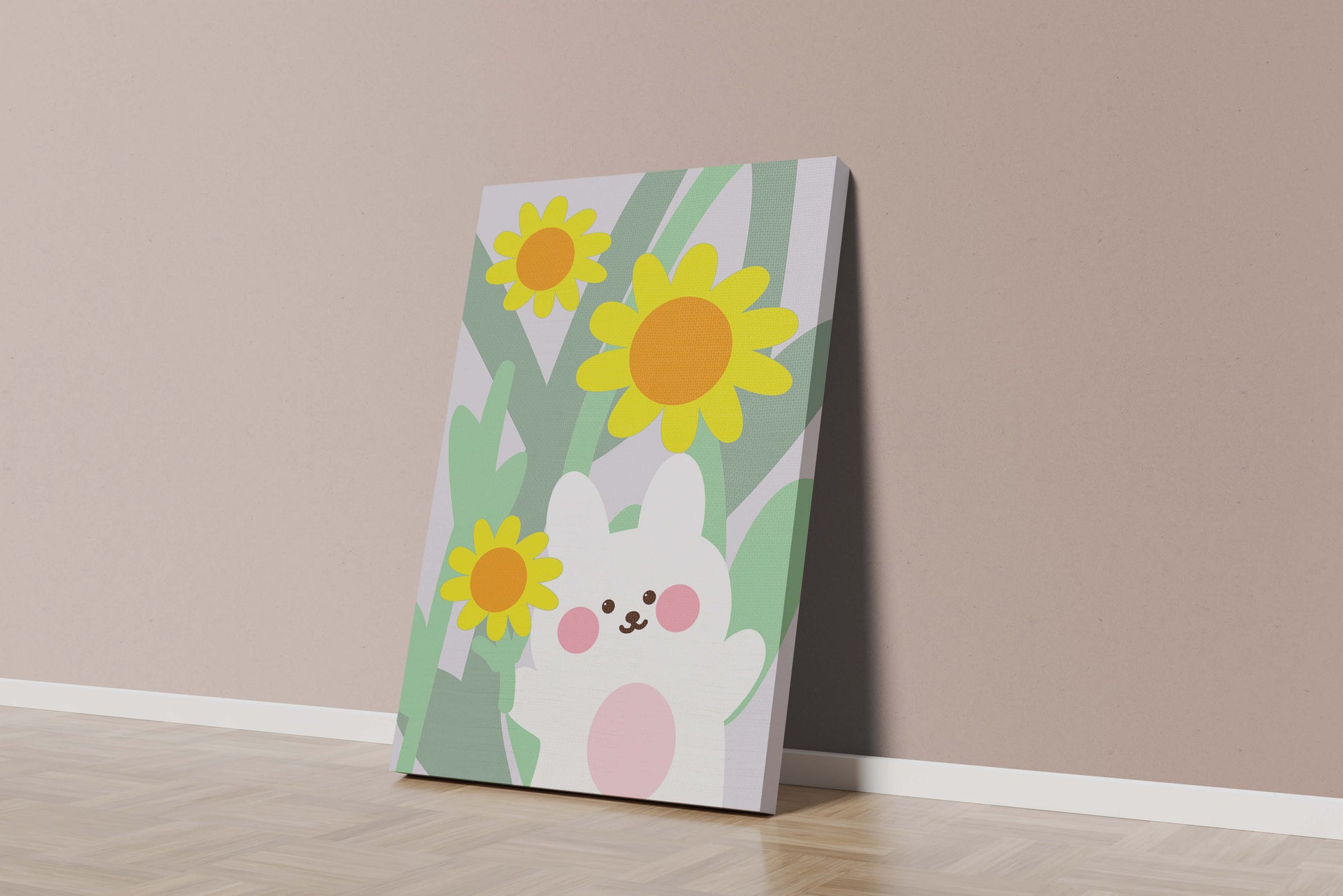 Adorable bunny with vibrant flowers cartoon illustration