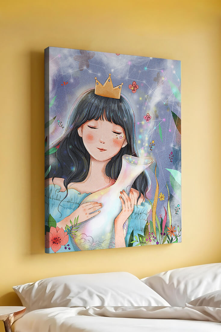 Retrato encantador de una chica con corona en un jardín mágico