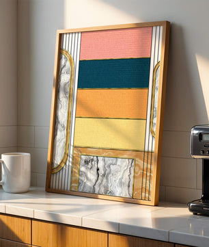Abstract Geometric Art with Gold and Marble Accents