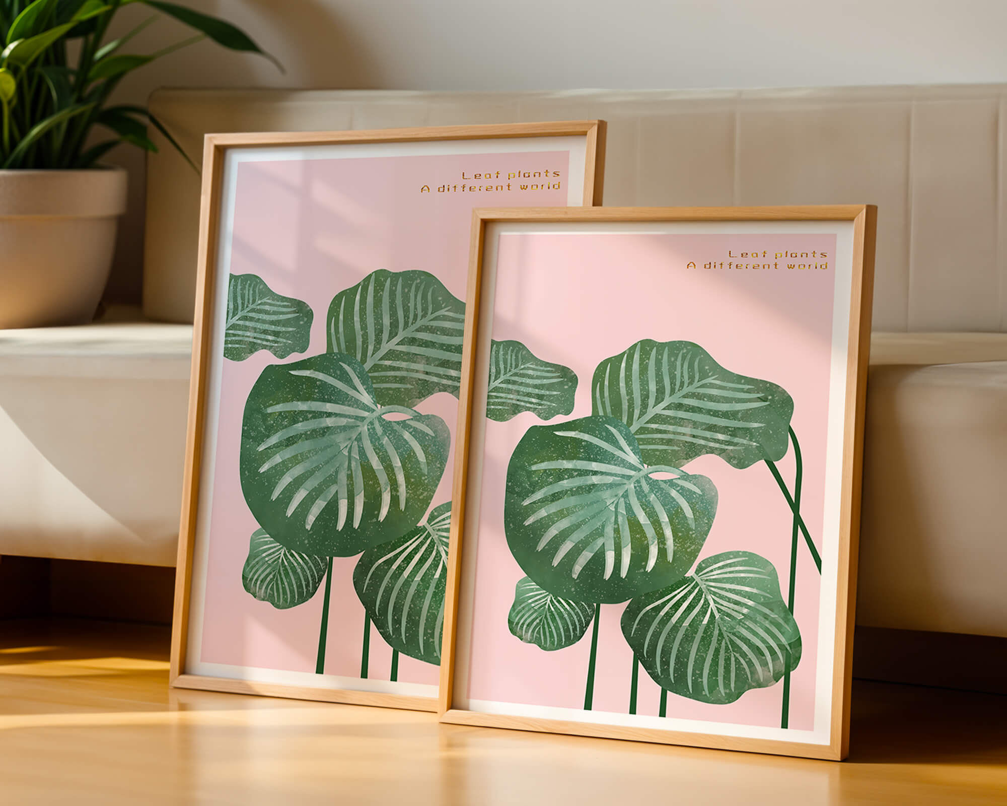 Abstract Botanical Green Leaves On Pink Background - Mi tienda