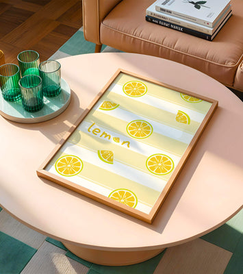 Yellow lemon slices pattern with bold stripes