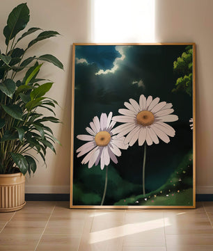 Sunlit Daisies in a Serene Landscape