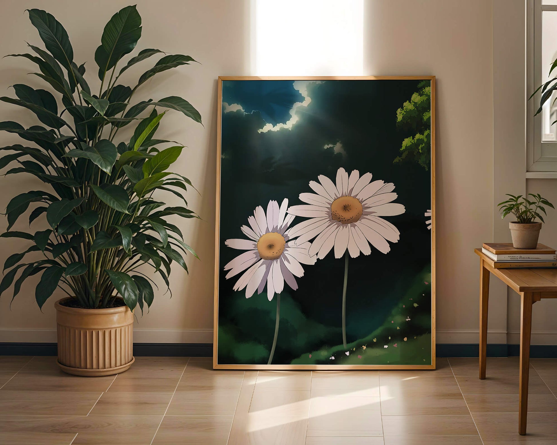 Sunlit Daisies in a Serene Landscape