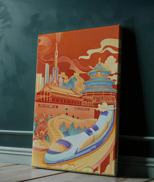 Illustration vibrante de l’architecture chinoise emblématique et de la technologie