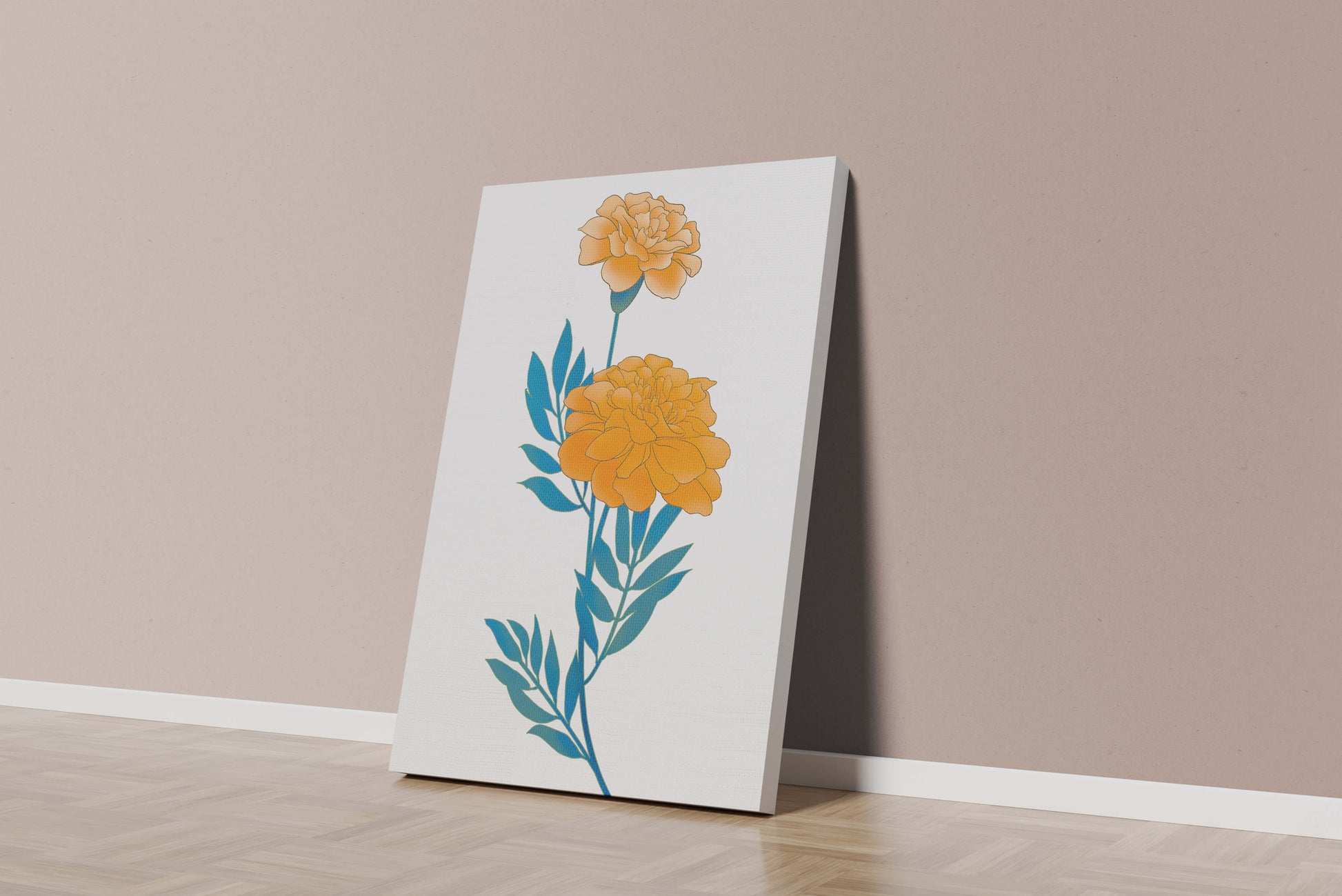 Elegante Illustration lebendiger Ringelblumen auf grünem Hintergrund