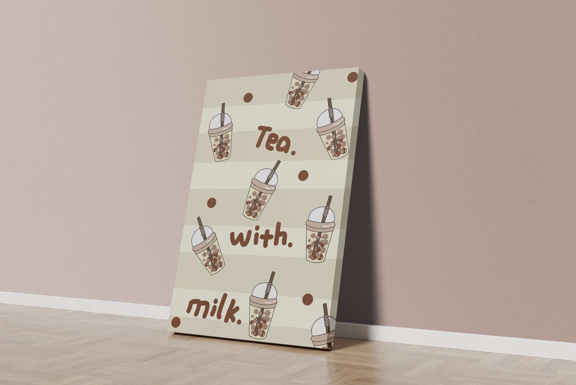 Boba tea pattern with text and bubble illustrations