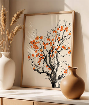 Elegant watercolor tree with vibrant orange fruit