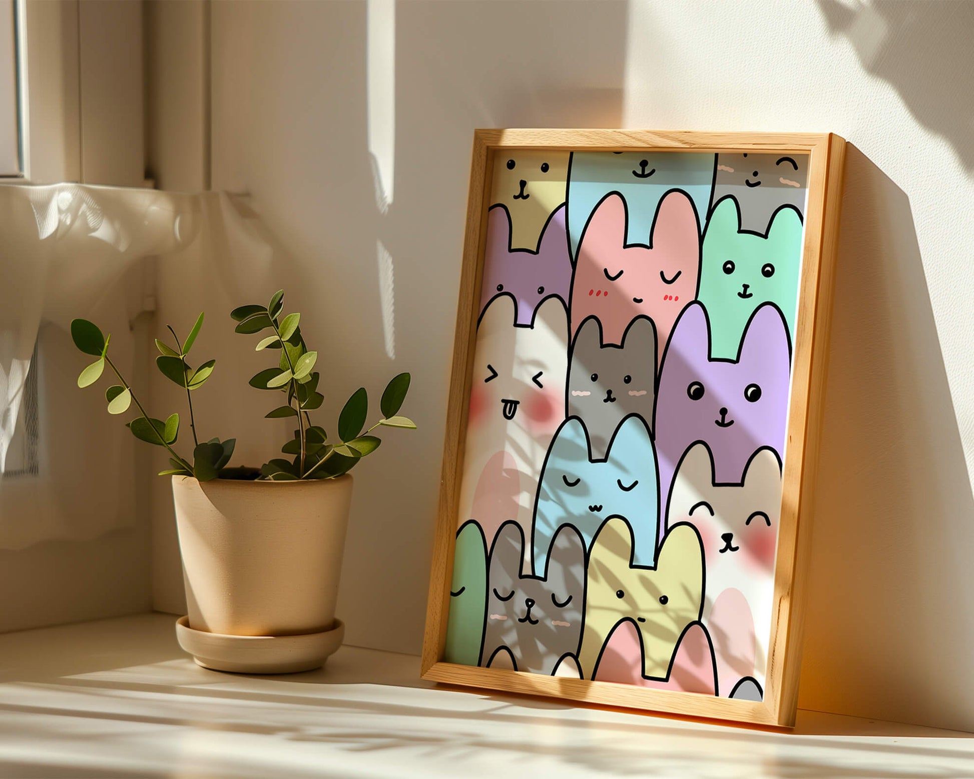 Colorful cartoon animal pattern with smiling faces