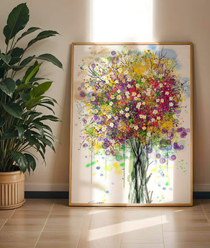 Abstract expressionist floral tree with vibrant colors