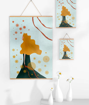 Abstract Portrait of a Woman with Flowing Golden Hair and Geometric Shapes - Mi tienda