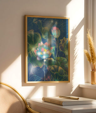 Bunte Lotusblumen mit abstraktem kosmischen Hintergrund
