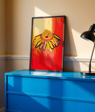 Abstract vibrant flower illustration with bold colors and dynamic strokes