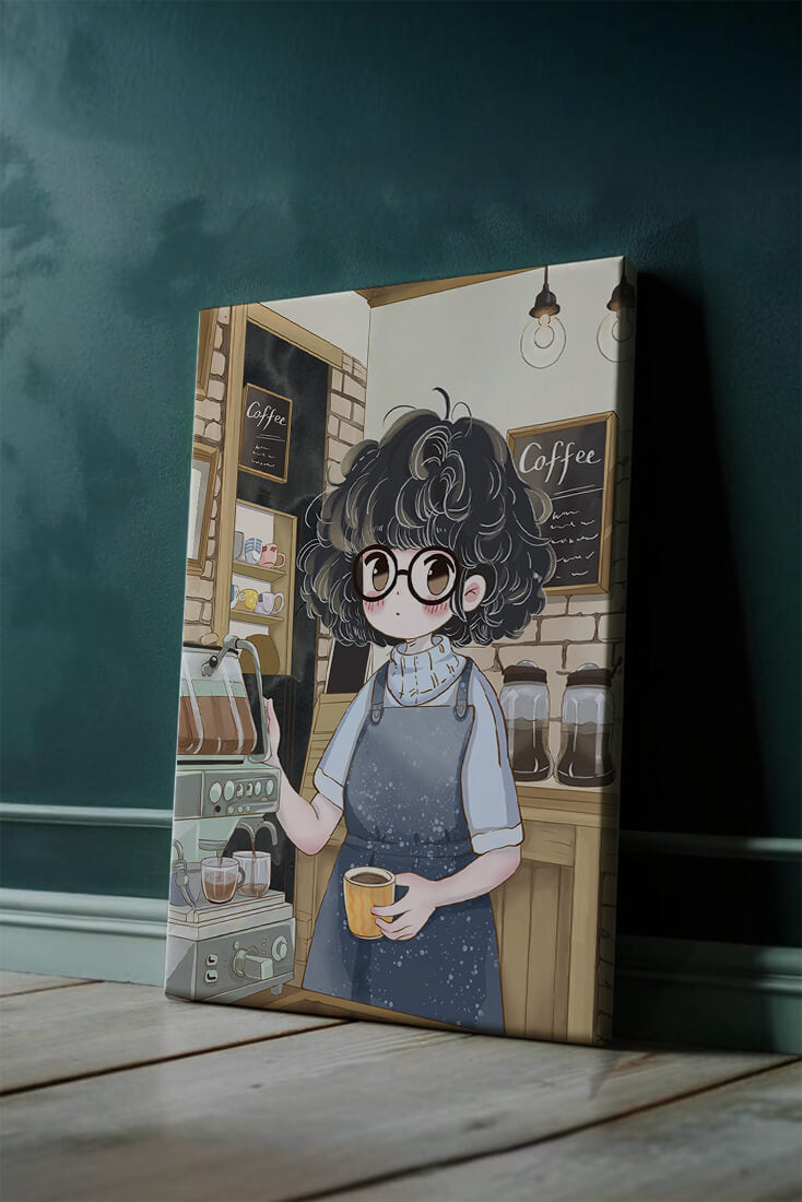 Escena encantadora de café con barista preparando café