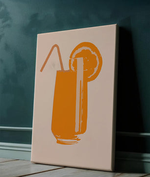 Ilustración de jugo de naranja con pajilla y rodaja de naranja