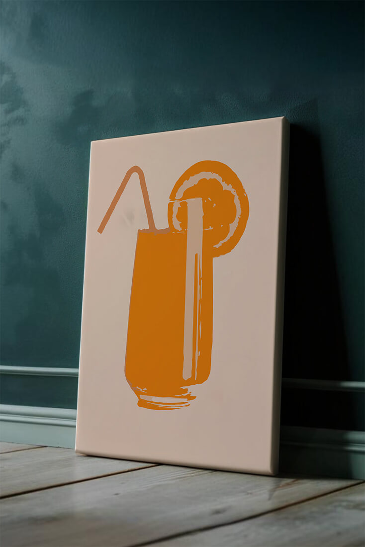 Ilustración de jugo de naranja con pajilla y rodaja de naranja