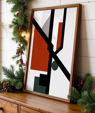 Colorful geometric abstract art with bold black lines