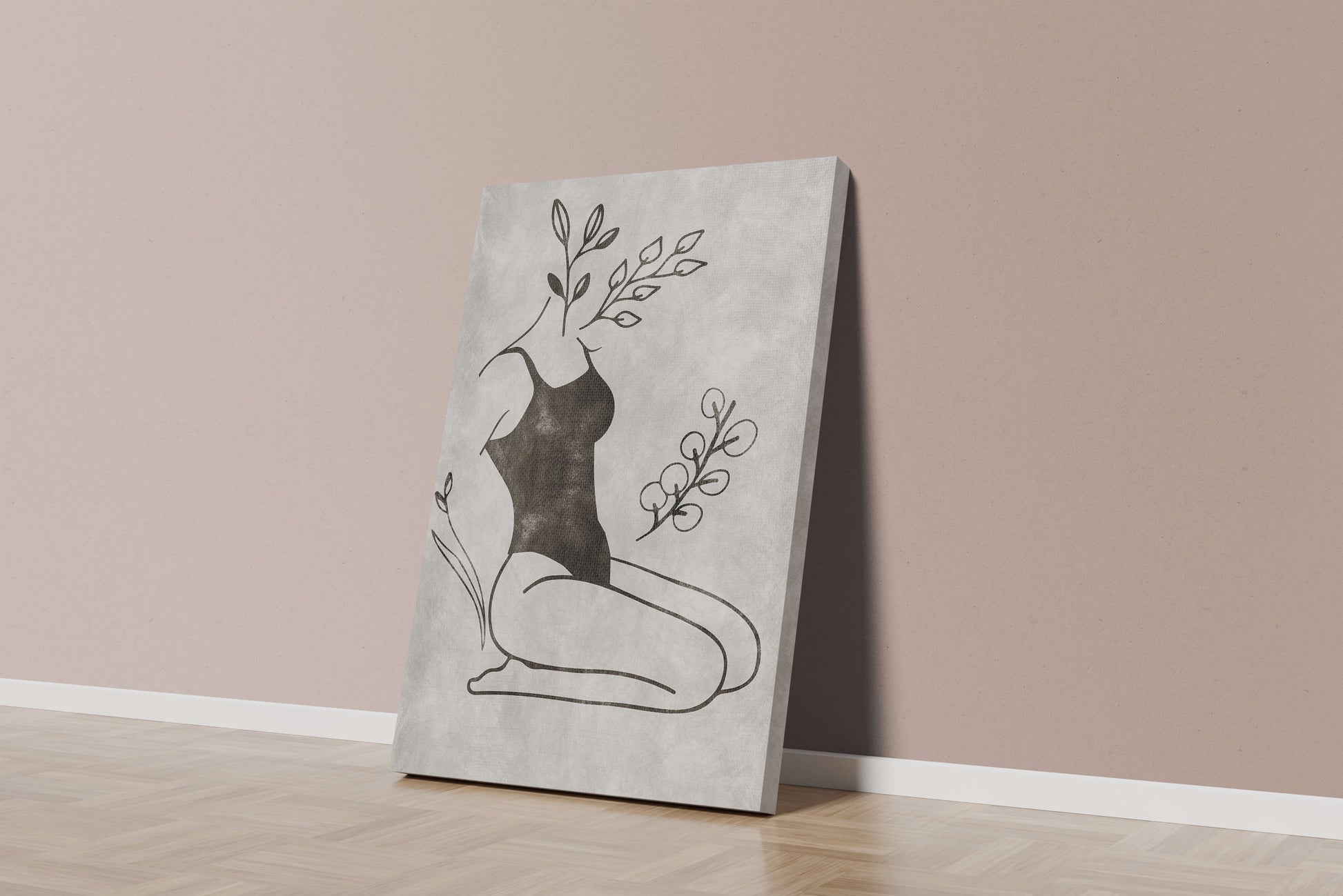 Mujer abstracta con elementos botánicos en estilo minimalista