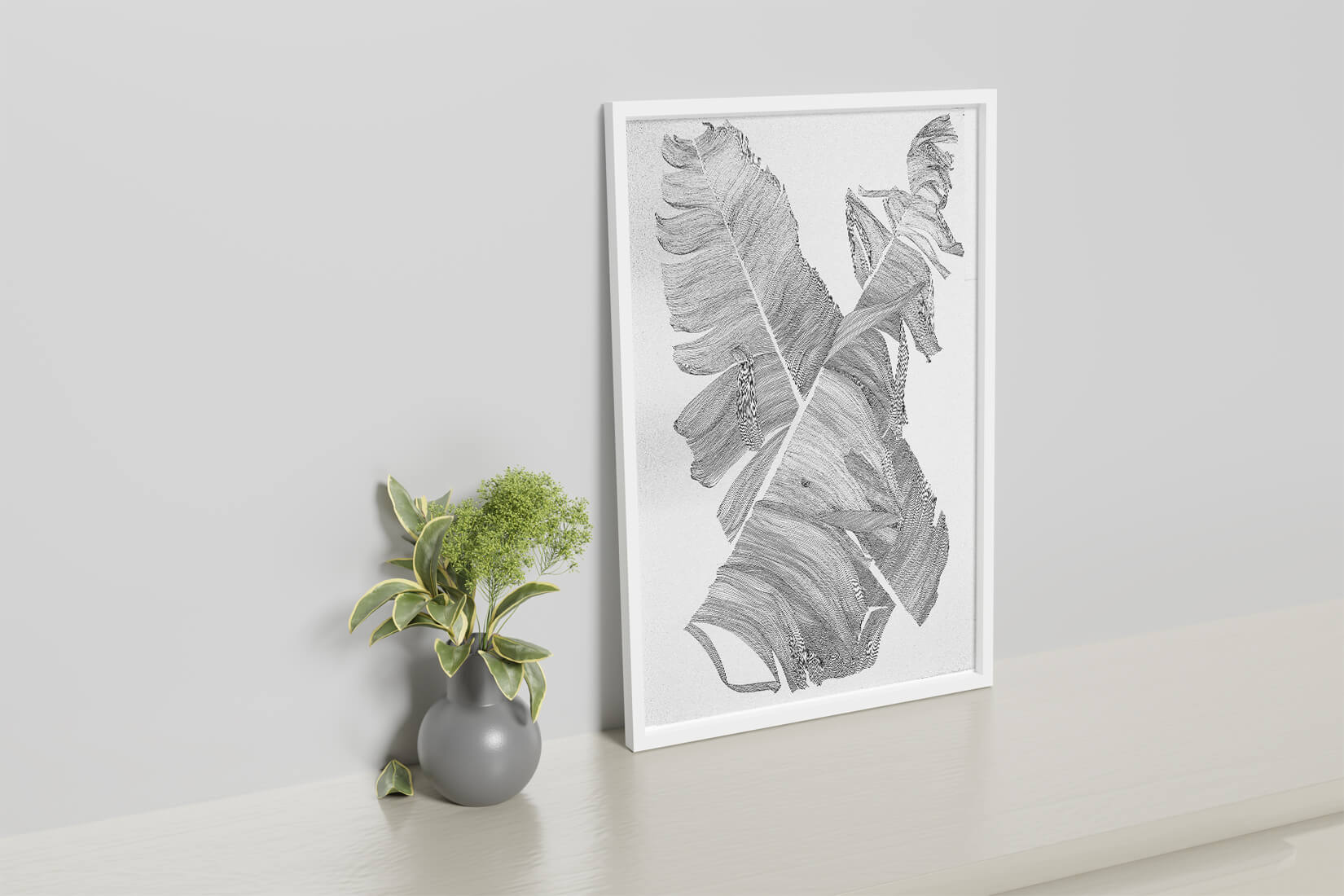 Monochrome Abstract Illustration of Overlapping Leaves