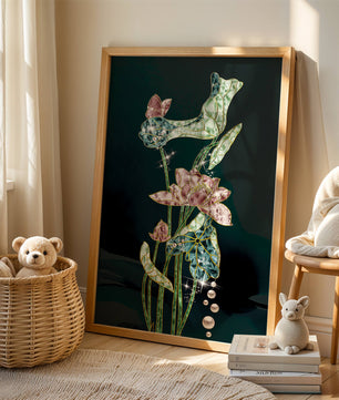 Floral Lotus Design with Gold Accents and Dew Drops