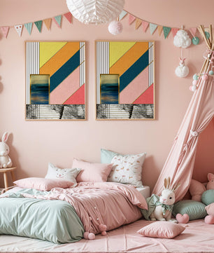 Abstract geometric art with textured colors and gold accents - Mi tienda