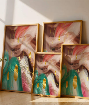 Diseño abstracto de remolinos coloridos con círculos dorados