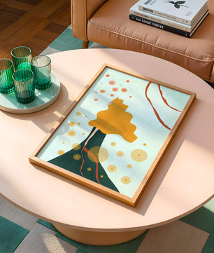 Abstract Portrait of a Woman with Flowing Golden Hair and Geometric Shapes - Mi tienda