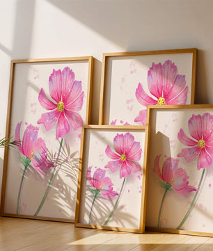 Flores delicadas en acuarela rosada con salpicaduras artísticas en lienzo