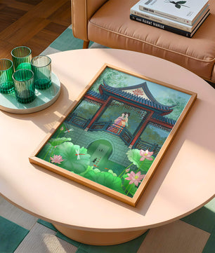 Traditional Chinese Pavilion with Women in Garden Scene - Mi tienda