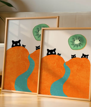 Playful Cats and Smiling Kiwi in Vibrant Hills