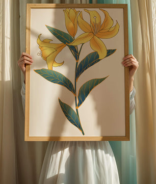 Elegante goldene Lilienillustration mit komplizierten Blattdetails
