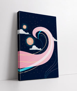 Cosmic Waves and Planets with Whimsical Pink Swirls and Stars - Mi tienda