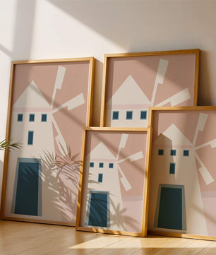 Minimalist geometric house illustration on pastel background