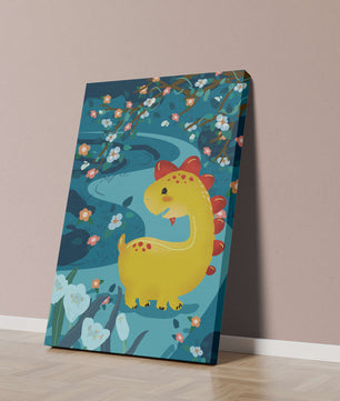 Golden Dinosaur in Enchanted Floral Forest