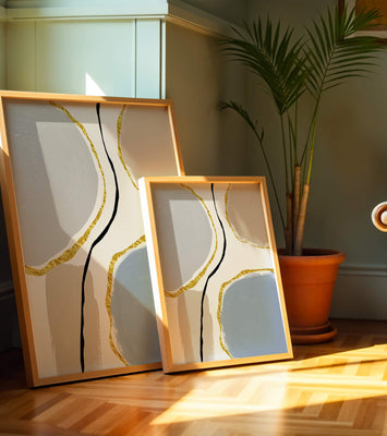 Abstract Painting with Gold Accents and Organic Shapes